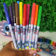 Canetinha de Cor 12 Cores Canetinha Para Pintar Stitch Material Escola Stitch Papelaria Fofa Canetinha Hidrocor