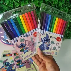Canetinha de Cor 12 Cores Lápis de Cor Stitch Material Escola Stitch Papelaria Fofa Canetinha Hidrocor Caneta Colorida