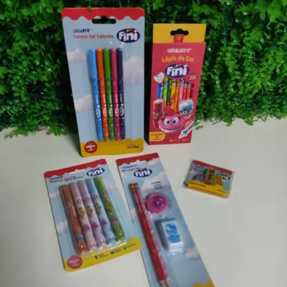 Kit Escolar FINI Marca Texto Caneta Colorida Gel Kit 3  Borrachas