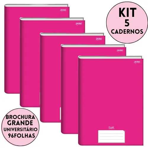 5 Cadernos Grande 96 Folhas Caderno Brochura Universitário Pink Stiff JANDAIA Caderno Grande Caderno Brochura
