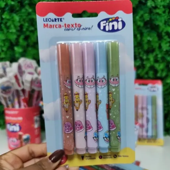Kit 5 Marca Texto FINI Cheirinho de Fini Aroma LEOELEO Kit Escolar Caneta Colorida Marca Texto Perfumado