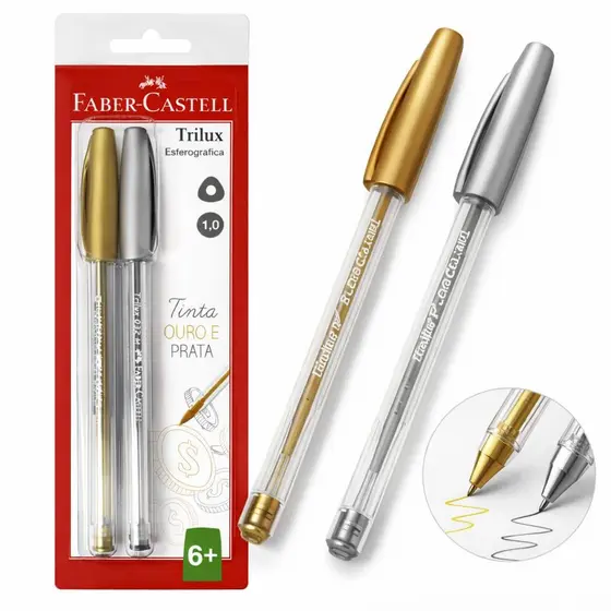 Caneta Prata e Dourada Trilux FABER CASTELL Ponta 1.0 Caneta Dourado Caneta Prata Caneta Faber Castell