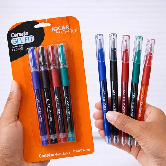 Kit 4 Caneta Gel Azul Preto Verde Vermelha Ponta 0.6 JOCAR OFFICE Canetas Basicas Canetas Ponta Fina Caneta Azul Caneta