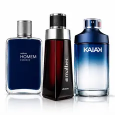 Kit 3 Fragrâncias Masculinas 60ml Inspiradas Malbec Kaiak Aroma Intenso Fixação Superior