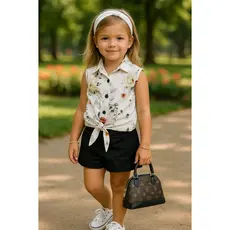 Camisa Social Sem Manga Branca Floral Feminina Infantil