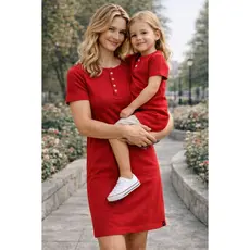 MÃE E FILHA - Kit 02 Peças - Vestidos Henley - Vermelho
