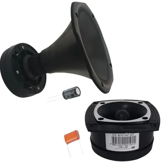 Kit 1 driver corneta e 1 tweeter profissional space audio 320w com capacitores