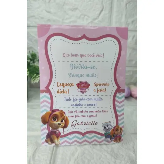 Plaquinha de Mesa Skaye | Decoração Festa Infantil Tema Patrulha Canina Personalizada Plaquinha de Mesa Personalizada