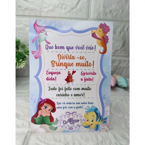 Plaquinha de Mesa Sereia | Decoração Festa Infantil Tema Fundo do Mar Personalizada Plaquinha de Mesa Personalizada