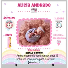 Azulejo Personalizado Cerâmica Nascimento Bebê Lembrança Presente com Foto Quadro Decorativo 20x20cm com suporte incluso