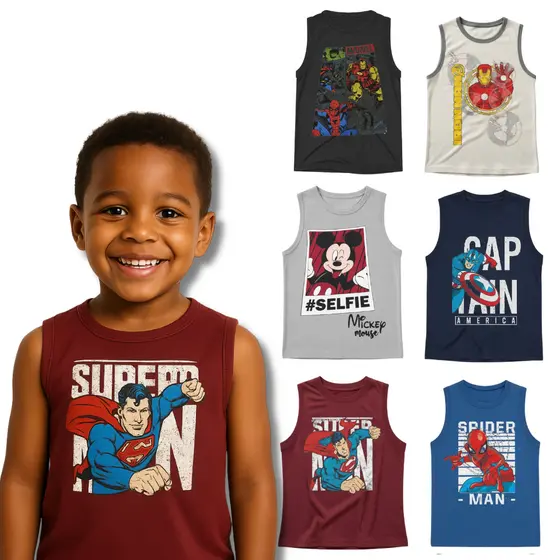 Kit Sortido 4 Regata Manga Curta Estampada Masculina/Menino Infantil 3 ou 4 Blusas