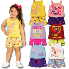 Kit Sortido 8 Peças Verão Feminino Coleção Regatas + Shorts Infantil 3 ou 4 Conjuntos do 1 ao 8