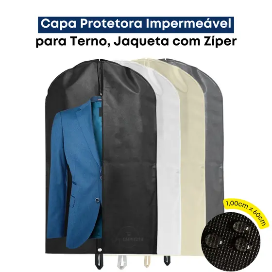 Porta Terno Capa Protetora para Roupa Jaqueta Impermeável Anti Mofo