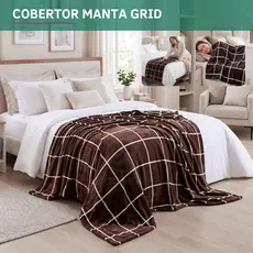 Cobertor Casal Grid 2,00x1,80m Mantinha Toque Macio Aveludado Confortável Desing Premium Luxo