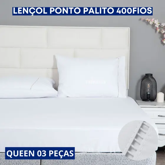 Jogo De Lençol 3 Peças Queen Padrão C/ Fronha  Ponto Palito 400 Fios Super Macio Confortável