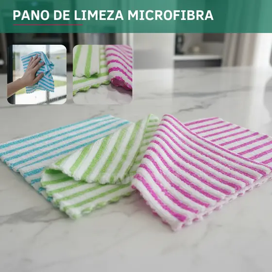 Kit 3 Pano Limpeza Microfibras Máxima Absorção Extra Macio Secagem Rápida Premium