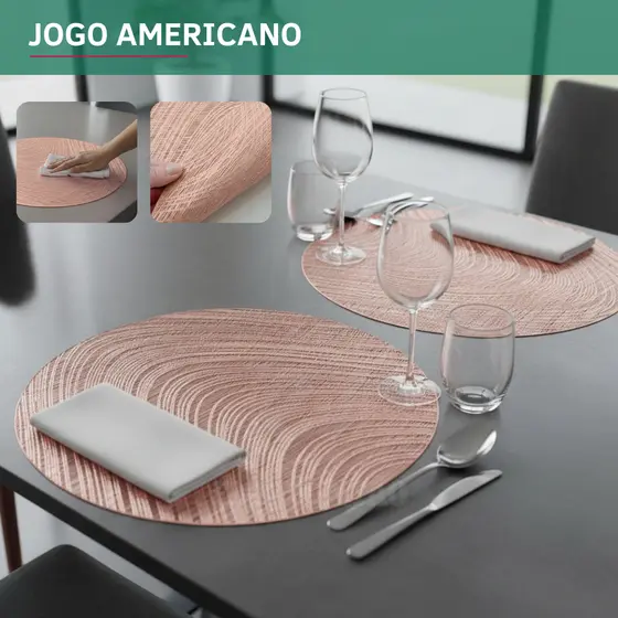 Jogo Americano Sousplast Impermeável Redondo Mesa Posta Decorativo Design Elegante Metalizado