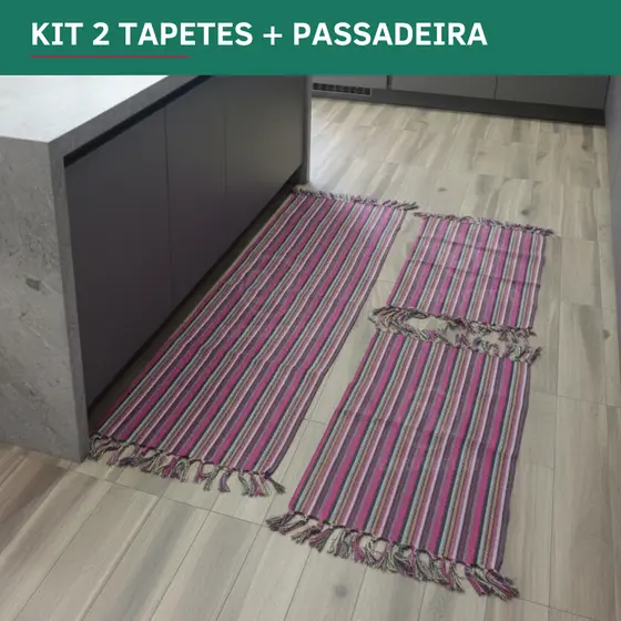 Kit Passadeira Cozinha 3 Peças Algodão Toque Macio Resistente Rústico C/ Franjas Decorativas Premium