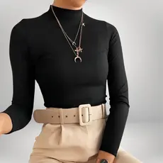 Blusa Feminina Manga Longa Cacharrel Confortável Básico Gola Alta