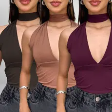Kit 3 Blusa Amarração Frente Única Multiformas Tendencia Decotado Moda Blogueira Suplex Feminino