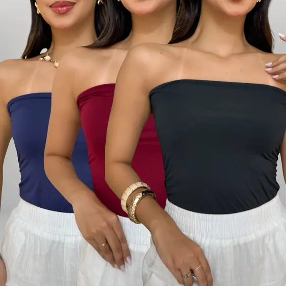 Kit 3 Cropped Top Tube Tomara Que Caia Feminino