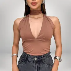 Blusa Amarração Frente Única Multiformas Tendencia Decotado Moda Blogueira Suplex Elegante Feminino