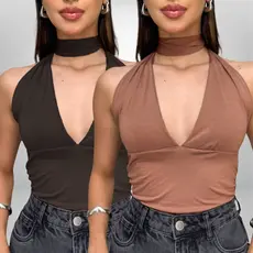 Kit 2 Blusa Amarração Frente Única Multiformas Tendencia Decotado Moda Blogueira Suplex Feminino