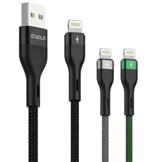 Cabo USB iPhone 1M Turbo 5A α Gold Trançado Tecido Reforçado Carga Rápida Dados