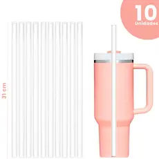 Kit 10 Canudos Reposição 31cm para Copo e Garrafa Quencher 1200ml (40Oz) e 900ml (30Oz)