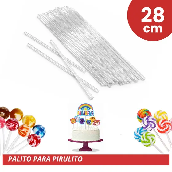 Palito Pirulito 28cm 4mm Cake Pop Cake Topper Confeitaria Artesanato Decoração Branco ou Transparente
