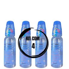Kit com 4 Mamadeiras Lisa 240ml Bico Redondo em Silicone New Baby