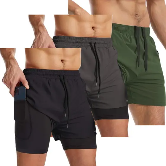 Kit 3 Bermuda Short 2x1 Masculino Treino Academia Corrida Compressão