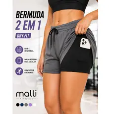 Short Bermuda 2 em 1 Feminino Dryfit Treino Academia Esporte Corrida Casual Bolso