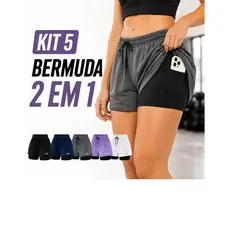 Kit 5 Berrmuda Short 2 em 1 Feminino Dryfit Treino Academia Fitness Corrida Esporte