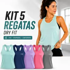 Kit 5 Regata Blusa Feminina DryFit Academia Treino Corrida Fitness Esportiva
