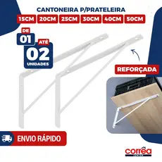 Cantoneira Mao Francesa Branca em Aço – Suporte para Prateleira – 1 ou 2 Unidades – Vários Tamanhos