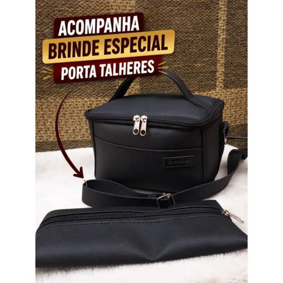 Bolsa térmica porta marmita lancheira frasqueira fitnes compacta, ideal, para, bolsas, mochila, alça de mão, com brinde