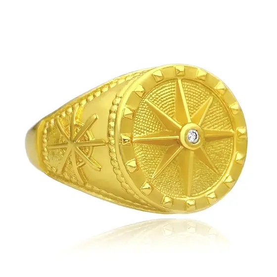 Anel Masculino de Ouro 18k Simbolo Bússola e Direcionamento da Sote Ouro Banhado - Garimpo de Ouro