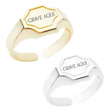 Anel Feminino Personalizado Banho de Ouro ou Prata Ajustável Gravação - Garimpo de Ouro