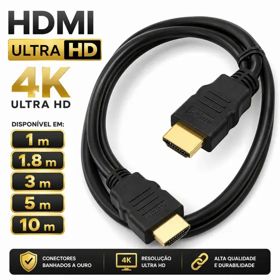 Cabo Hdmi 1 Metro 4k 3d Full Hd Para Tv Monitor Pc 1080p Cabo HDMI Qualidade