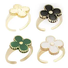 Anel de Flor Trevo Banhado a Ouro 18k Estilo Virgínia Feminino - Garimpo de Ouro
