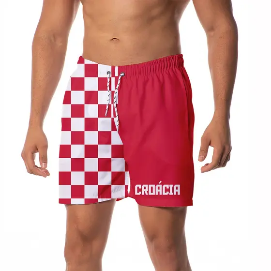 Shorts Bermuda Masculina Estampada Full Futebol Torcedor Países Verão Praia Moda Cores Tecido Leve c/ Elastano Masculino