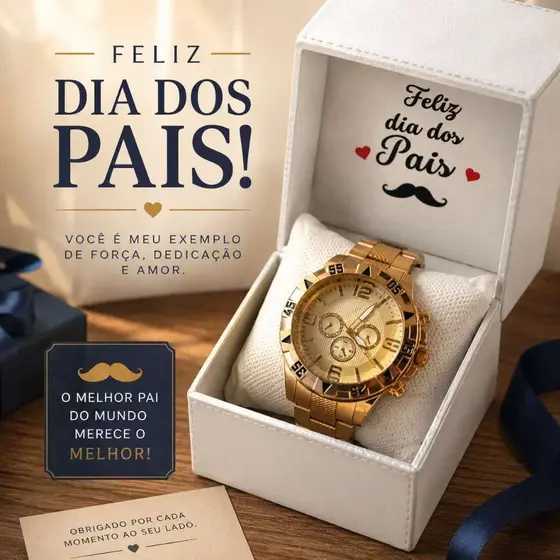 Presente do dia dos pais Relógios masculinos de aço inoxidável +caixa Dourado Prata feliz dia dos pais