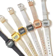 Relógio  De Pulso Led Digital Malha Milanese Modelo Retrô Vintage Barato Não Prova D'àgua Unissex Masculino e Feminino
