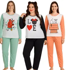 Pijama Feminino Adulto Longo Estampado Personagens/ Pijama Feminino Inverno/ Pijama Meia Estação