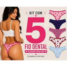 Kit Com 5 Calcinhas FIO DENTAL Algodão P M G GG