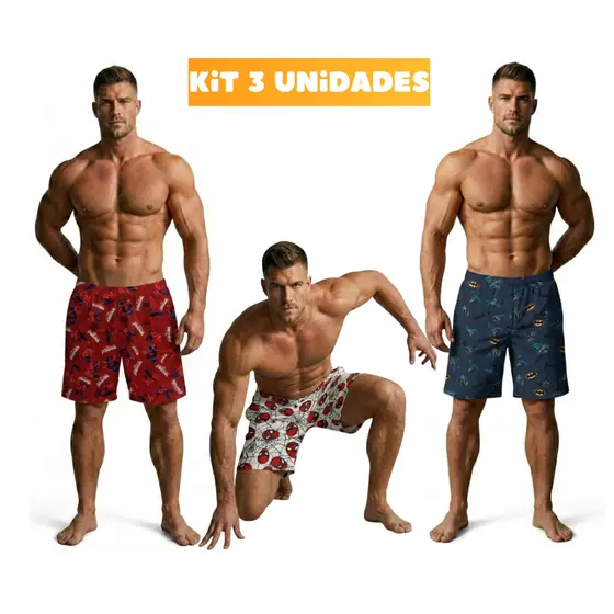 Kit 3 Pijamas Masculino Samba Canção Short Para Dormir