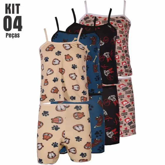 Kit 4 Pijamas Baby Dool Infantil Roupa de Dormi Criança Menina