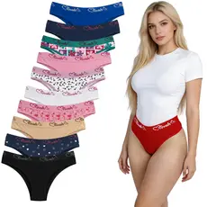 Kit com  10 Calcinhas Femininas Tanga Algodão Elastico Exposto  Cotton