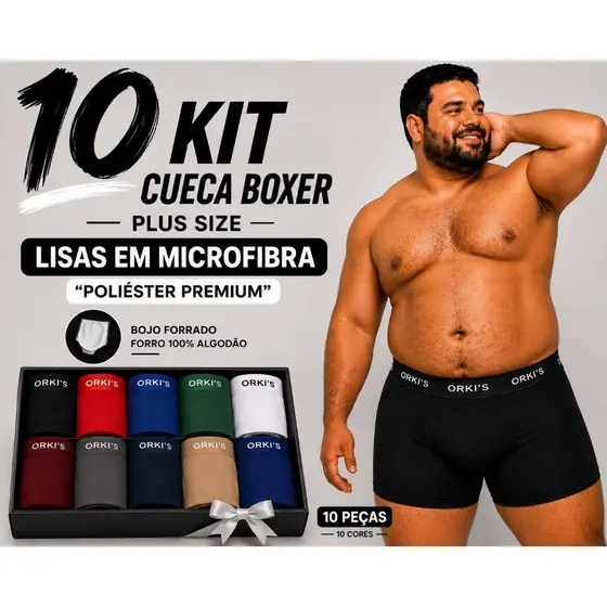 Kit 10 Cuecas Plus size   Masculina EXTRA GRANDE Com forro e Elástico Bordado